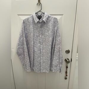 Marc Anthony Linen Blend Long Sleeve Button Down. XL Slim Fit. Floral/Grey/White